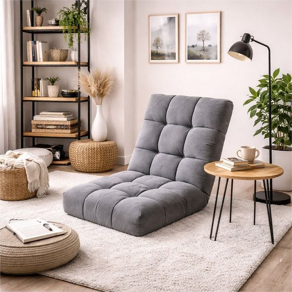 HTI-Living Relaxsessel Bodensessel Grau klappbar mit Rückenlehne verstellbar (1 Stück), Loungesessel