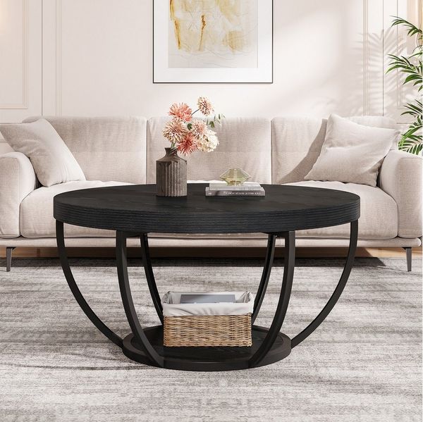 Tribesigns Couchtisch Runde Kaffeetisch Beistelltisch, Industrial 2-Tier-Kreis Couchtisch