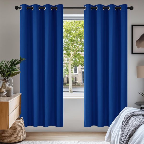 Deconovo Vorhang Verdunkelungsvorhang Kälteschutz Gardinen Wohnzimmer Vorhang Blickdicht, 175x140 cm(HöhexBreite), Königsblau, 2er Set