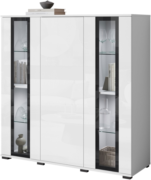 Kommode Clarkoy HB 120 (Farbe: Weiß / Weiß Hochglanz, mit weißer LED Beleuchtung)