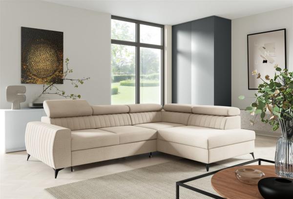 Ecksofa Schlafsofa Sofa TORONTO Stoff Element Creme Ottomane Rechts