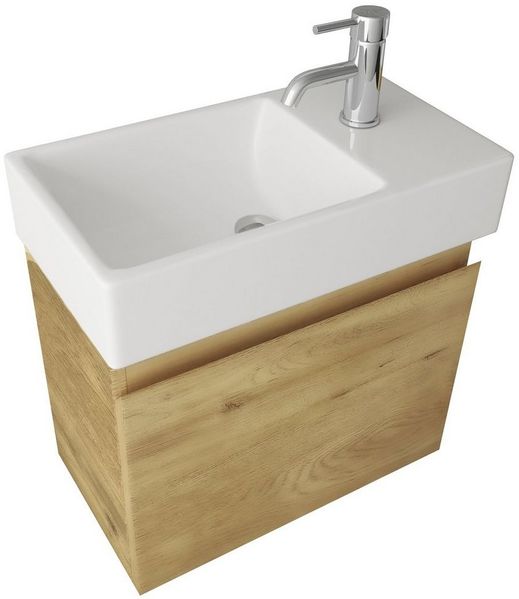 Alpenberger Badmöbel-Set - Waschbecken mit Unterschrank - Badschrank Komplett Vormontiert, (2-tlg, Vormontiertes Badmöbel Set mit Softclose Schrank), Pflegeleichtes Keramik Aufsatzwaschbecken mit Waschbeckenunterschrank
