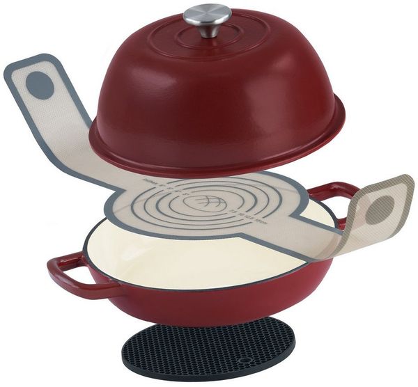 Mahlzeit Kochtopf Gusseisen Brottopf Set emailliert, 6,4 Liter, Dark Cherry, Brotschling, Gusseisen, zum Backen von Broten, aber auch zum Kochen, Braten und Schmoren