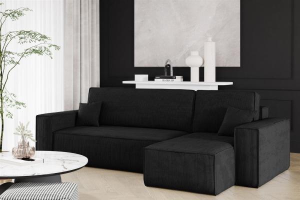 Ecksofa Schlafsofa Sofa MARIS Stoff Poso Schwarz Ottomane Rechts