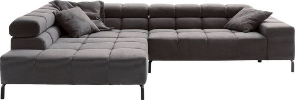INOSIGN Ecksofa Ancona New, wahlweise motorische Sitztiefenverstellung, auch Cord, feine Steppung, mit Kopfteilverstellung, 3 Zierkissen, L-Form