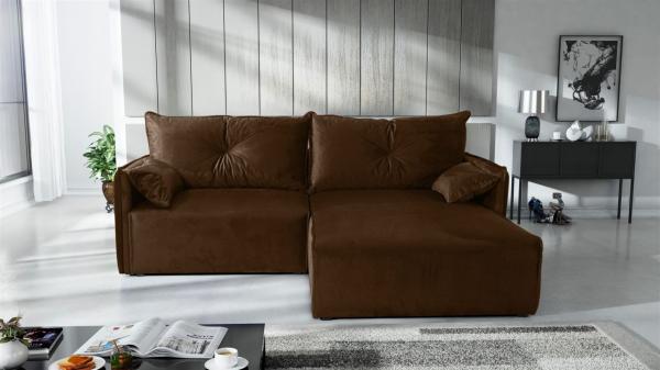 Ecksofa mit Schlaffunktion HUNTER XS in Stoff Royal Braun Ottomane Rechts