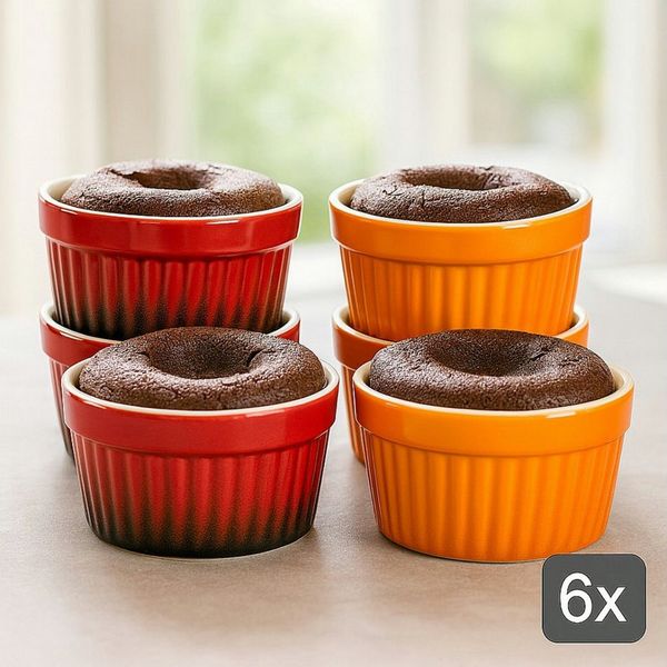 Koopman Ofenschale Ofenformen Dessertschalen Keramikschalen 6tlg, Keramik, (6-St), Keramik, Hitzebeständig, Ø9cm, 3x Rot + 3x Orange, Spülmaschinenfest