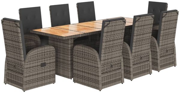 vidaXL 9-tlg. Garten-Essgruppe mit Kissen Grau Poly Rattan 3277592 Bild 2