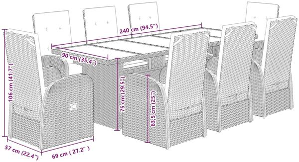 vidaXL 9-tlg. Garten-Essgruppe mit Kissen Grau Poly Rattan 3277592 Bild 7