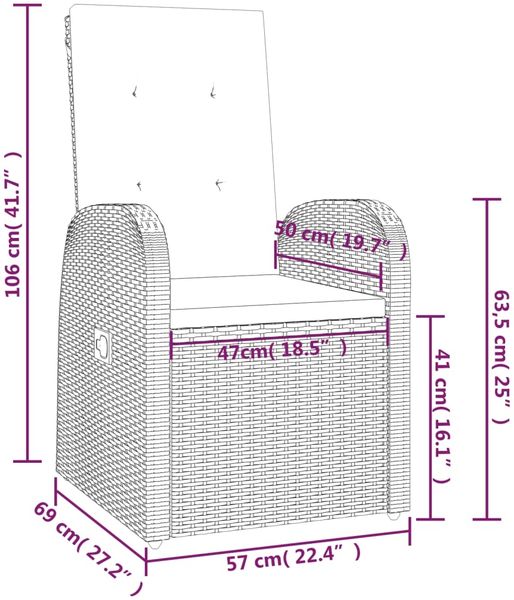 vidaXL 9-tlg. Garten-Essgruppe mit Kissen Grau Poly Rattan 3277592 Bild 9