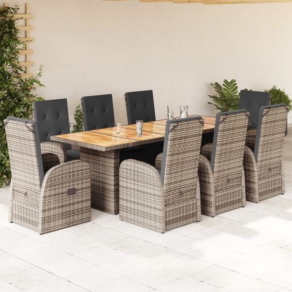 vidaXL 9-tlg. Garten-Essgruppe mit Kissen Grau Poly Rattan 3277592