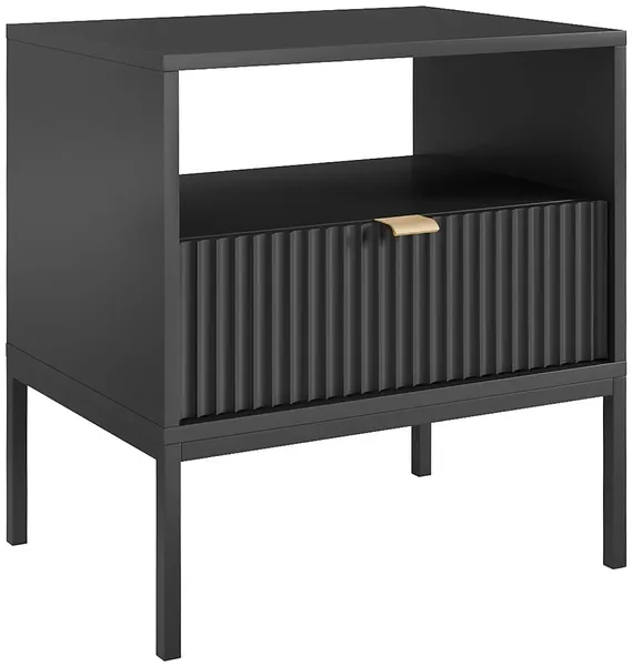 Vente-unique - LIOUBA Bedside table Holz, Platte Schwarz - B 39 cm x H 56 cm x L 54 cm