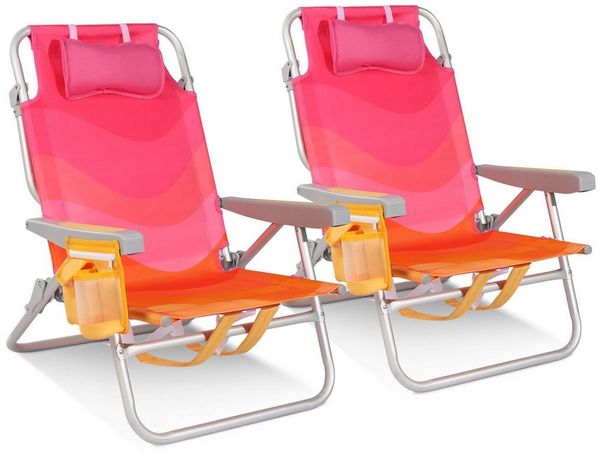 HOMECALL Klappstuhl Strandstuhl Leicht Klappbar Camping, 5-fach verstellbare Rückenlehne (Bis150KG Aluminiumrahmen, groBe Kuhitasche und Aufbewahrungstasche, 2 St), Seitentaschen, Kopfstütze, Schultergurten, Handtuchhalter
