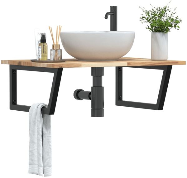 vidaXL Waschbeckenregal Wandmontage Stahl und Akazienholz 3302895