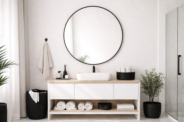 BOURGH Wandspiegel CHICAGO Dekospiegel Ø80cm - moderner runder Spiegel, schwarzer Rahmen, für Wohnzimmer, Schlafzimmer, Flur & Bad