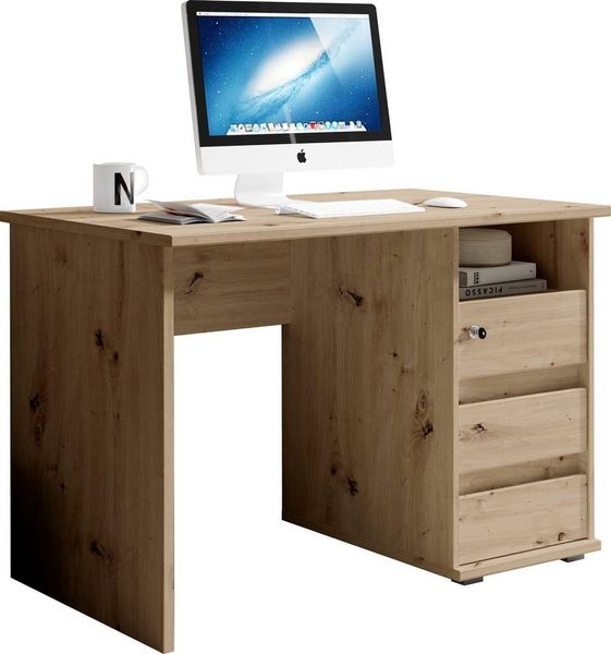 PRIMUS 1 Schreibtisch mit Schubladen, Artisan Eiche Optik - Bürotisch Computertisch fürs Homeoffice mit Stauraum und offenem Ablagefach - 110 x 75 x 65 cm (B/H/T)