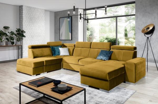 Wohnlandschaft Schlafsofa NOLAN inkl USB Stoff Element Honiggelb Ottomane Rechts