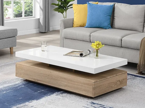 Vente-unique - Couchtisch mit 2 Schubladen - MDF - Holzfarben hell & Weiß - FELIX