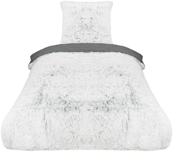 ZOLLNER Bettwäsche, Mikrofaser, 2 teilig, 100% Polyester, extra flauschige Felloptik, warm