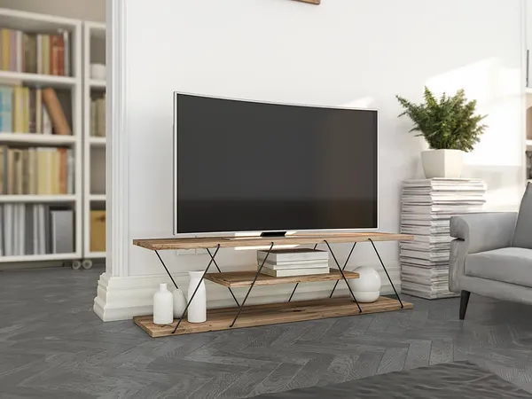 Vente-unique - DELORY TV unit MetallHolz, Platte Beige - B 30 cm x H 33 cm x L 120 cm