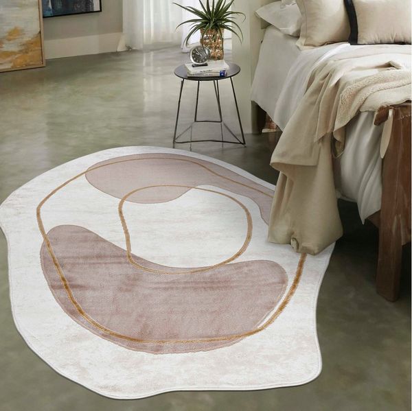 Mazovia Designteppich Modern Unregelmäßig Teppich Weich Teppich für Wohnzimmer Beige Creme, 80 x 150 cm, Fußbodenheizung