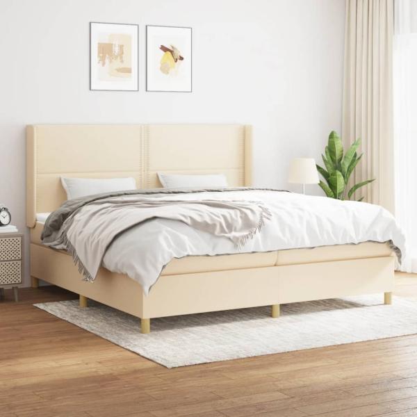 vidaXL Boxspringbett mit Matratze Stoff Creme 200 x 200 cm, Härtegrad: H2 [3131942]