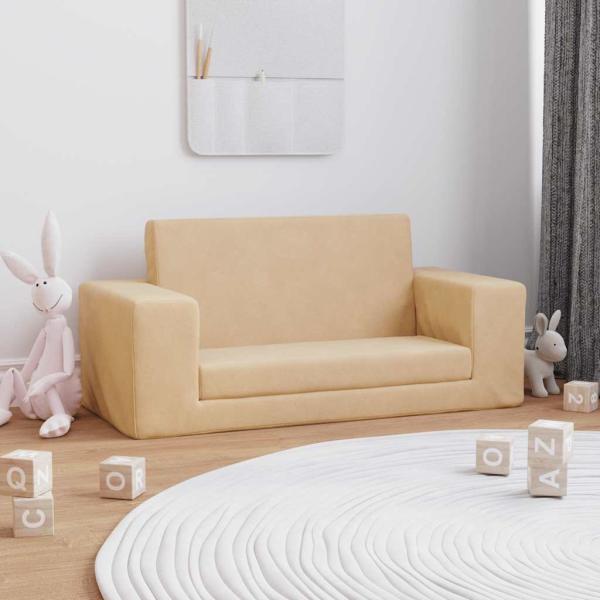 vidaXL Kinder-Schlafsofa 2-Sitzer Creme Weicher Plüsch 357031