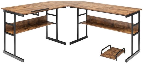 COSTWAY Eckschreibtisch, mit Stauraum, CPU-Ständer & Regal, neigbar, L-förmig