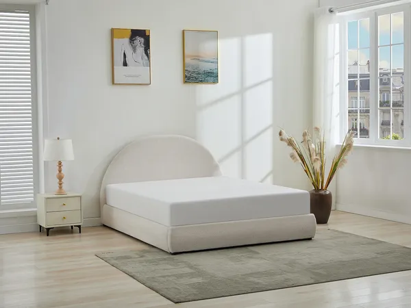 Vente-unique - LIRIMO Bett Stoff Beige - B 204 cm x H 111 cm x L 155 cm