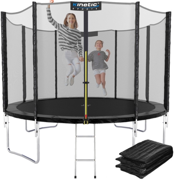 KINETIC SPORTS Trampolin Outdoor 'Salto Plus' - Komplett-Set für Kinder, USA Sprungtuch, Netz, Randpolster, Leiter - bis zu 160kg, Schwarz-2, Ø 244 cm