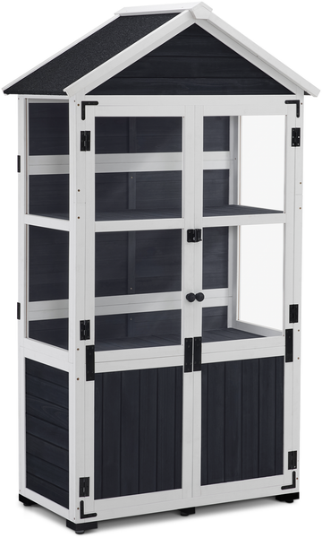 M MCombo Gartenschrank Holz Klein, Outdoor Gartenhaus Gerätehaus Wetterfest, Gewächshaus für Balkon & Terrasse, 0111 (Anthrazitgrau)