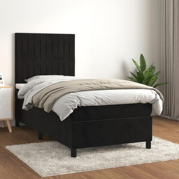 vidaXL Boxspringbett mit Matratze Schwarz 100x200 cm Samt 3143129