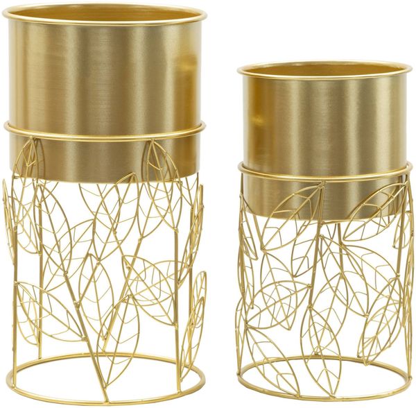 Dmora Set mit 2 Vasenhaltern Godego, Dekorationszubehör, Dekoratives Artikel, Einrichtungszubehör, 23x23 h43 cm, Gold
