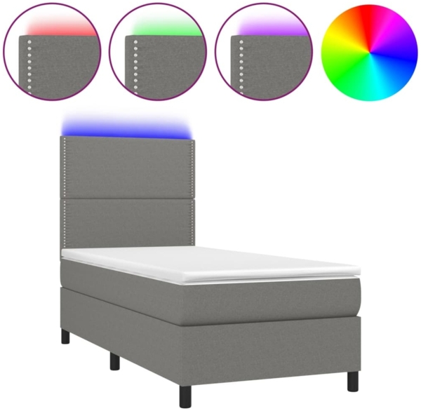 vidaXL Boxspringbett mit Matratze & LED Dunkelgrau 100x200 cm Stoff 3134774