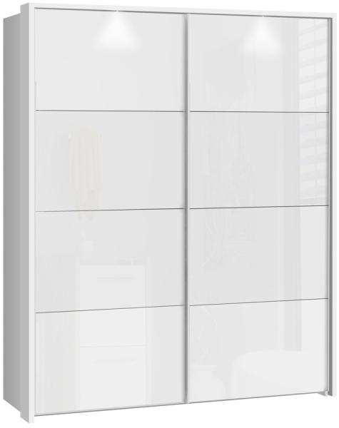 Schwebetürenschrank Sophie 6B weiß Front Hochglanz 181x215x68 cm LED