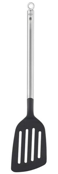 RÖSLE Basic Line Pfannenwender, mit Rundgriff und Aufhängeöse, Edelstahl 18/10, PPA, spülmaschinengeeignet, Silberfarben / Schwarz