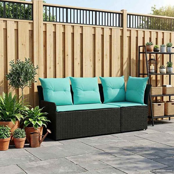 vidaXL Gartenarmsessel mit Ecksofa 2 Stück Schwarz und Türkis 42025375