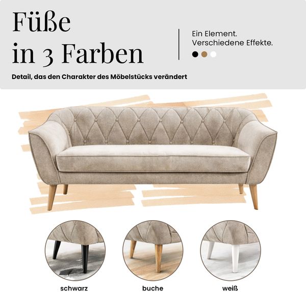 Wohnzimmerset, Möbelset PIRS 3-3-1, Armlehnen, Wellenfederung, Buche Füße, Dreisitzer Sofas mit Sessel, Polstermöbel Set - Grau Cord Bild 10