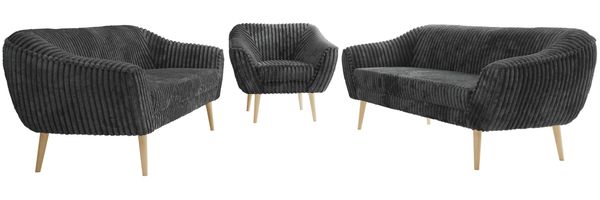 Wohnzimmerset, Möbelset PIRS 3-3-1, Armlehnen, Wellenfederung, Buche Füße, Dreisitzer Sofas mit Sessel, Polstermöbel Set - Grau Cord Bild 6