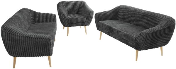 Wohnzimmerset, Möbelset PIRS 3-3-1, Armlehnen, Wellenfederung, Buche Füße, Dreisitzer Sofas mit Sessel, Polstermöbel Set - Grau Cord Bild 8
