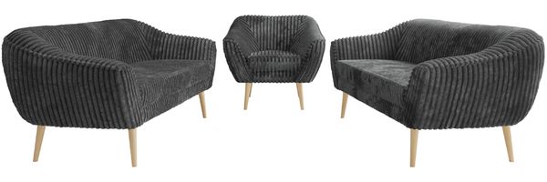 Wohnzimmerset, Möbelset PIRS 3-3-1, Armlehnen, Wellenfederung, Buche Füße, Dreisitzer Sofas mit Sessel, Polstermöbel Set - Grau Cord Bild 7
