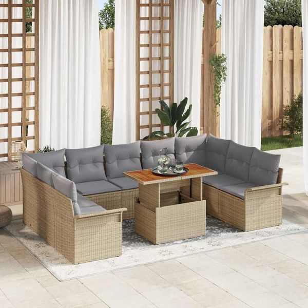 vidaXL Garten-Sofa-Set mit Speicher 10 pcs Beige Poly Rattan 3358114