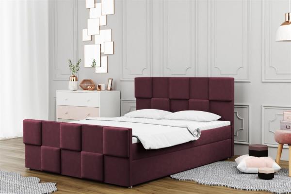 Boxspringbett Schlafzimmerbett MURILO 160x200cm in Stoff Monolith Purpurrot