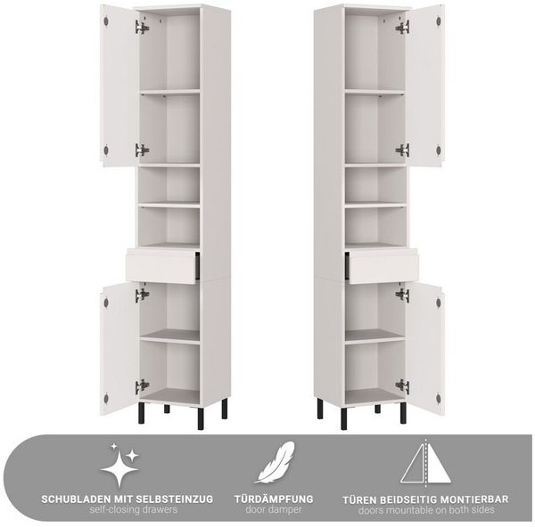 Lomadox Hochschrank SALO-01 kaschmir matt 34 cm breit modern Metallfüße grifflos