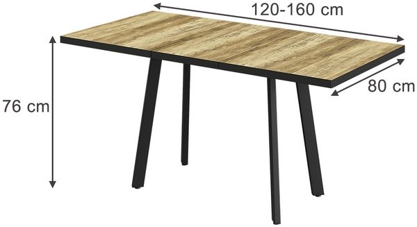 Esstisch Tisko Eiche rustikal/Schwarz 120-160 x 80 cm mit erweitbarer Tischplatte Vicco Bild 2
