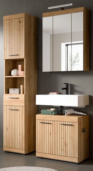 Badmöbel Set Shawn in Eiche 3-teilig 112 cm