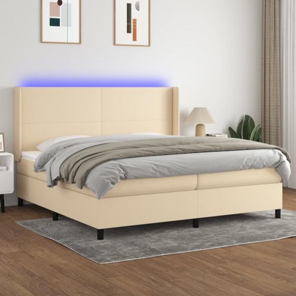 vidaXL Boxspringbett mit Matratze & LED Stoff Creme 200 x 200 cm, Härtegrad: H2 [3138186]