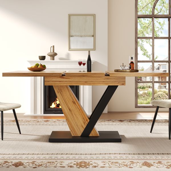 Ausziehbarer Esstisch 120–160 cm MDF Holzmaserung mit Stahlbeinen, stabiler Teleskoptisch für 4–6 Personen