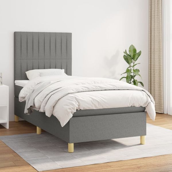 vidaXL Boxspringbett mit Matratze Dunkelgrau 90x190 cm Stoff, Härtegrad: H2 [3142458]