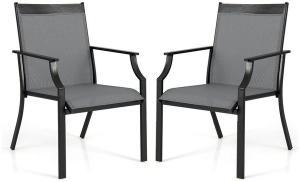 COSTWAY Gartenstuhl (2 St), 50 cm breitere Sitzfläche, mit Armlehne